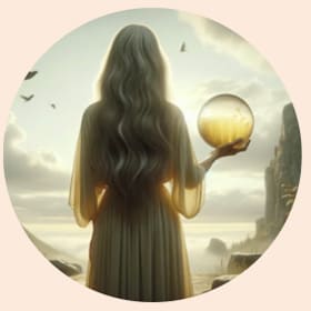 Nainen kristallipallo kädessä